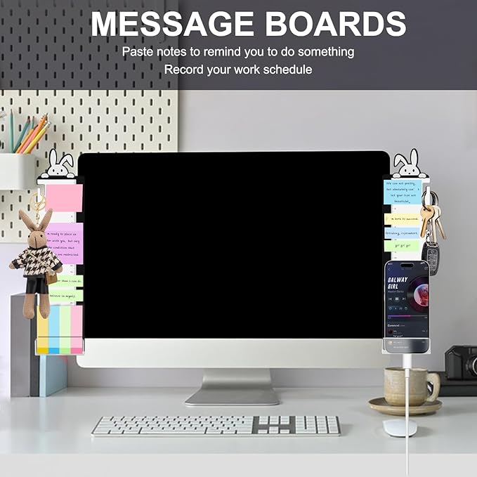 2pcs Office Desk Accessories Monitor Memo Board Computer Message Board Office Supplies for Women Men Computer Sticky Note Holder Home Desktop Message Office Decor (Bunny with Pen Monitor Memo Pad)