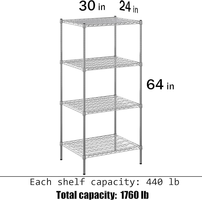 Regal Altair 24" Deep x 30" Wide x 64" Height Wire Shelving Kit | 4-Tier | NSF Commercial Storage Rack Unit