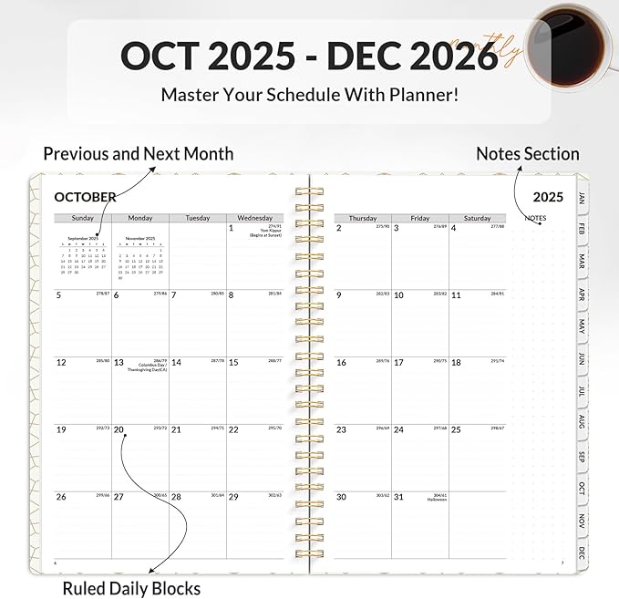 SUNEE 2026 Planner, Weekly and Monthly Calendar Planner, January 2026-December 2026, Daily Agenda with Tabs, Note Pages, Spiral Binding, 6.4"x8.3", Pink