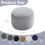 MeMoreCool Stuffed Round Pouf Ottoman Foot Rest, Soft Plush Floor Pouf Foot Stool, Corduray Footstool Footrest, Small Round Ottoman for Living Room Couch Sofa Chair, 20x15 Inch Grey