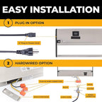 LED Under Cabinet Lighting Hardwired - 3CCT 24 Inch Satin Finish - Undercabinet Lights for Kitchen - Linkable Undercounter Dimmable Plug in Light or Hard Wired - Under Counter Fixture Direct Wire
