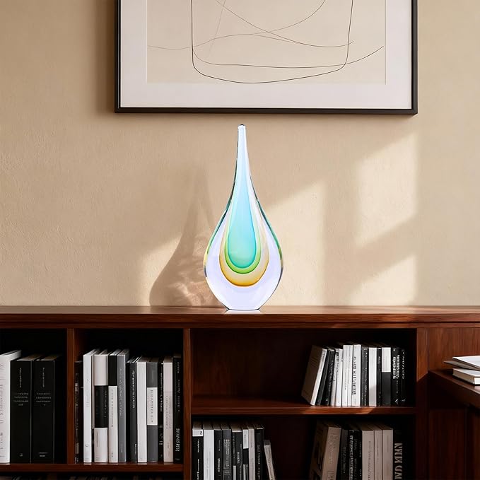 9" Tall Sculpture Hand Blown Glass Decor, Paperweight for Office Desk, Modern Glass Art Figurines Mediterranean Beach House Decor, Living Room Coffee Shelves Table Top Decoration (Light Green)