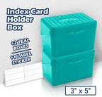 Olivo Index Card Holder Box 3x5 Flash Note Card Holder Storage File Box Organizer Case for 3"x5" Cards, Teal 2 Pack