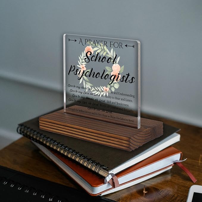 School Psychologist Prayer Desk Sign, Christian Faith-Based Appreciation Gift for School Psychologists Graduation Birthday Christmas, Inspirational Floral Office Decor Plaque PA117