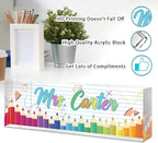 Teacher Office Name Plate for Desk Custom, Desk Name Plate Personalized, Teachers Office Desk Decor, Clear Acrylic Glass Block, Personalized Office Gifts for Teachers, Teacher Appreciation Gifts
