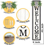 LuZhiQiang Front Porch for Welcome Standing Sign 45"X9" Vertical Tall Long Leaner Outdoor Front Door Wood Framed Decor (Black)