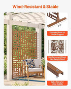 VEVOR Metal Privacy Screen, 47" W x 76" H, Outdoor Privacy Screens 3-Panel, Freestanding Outdoor Divider with Stand, Decorative Garden Steel Privacy Fence for Balcony Patio Indoor Room Hot Tub Brown