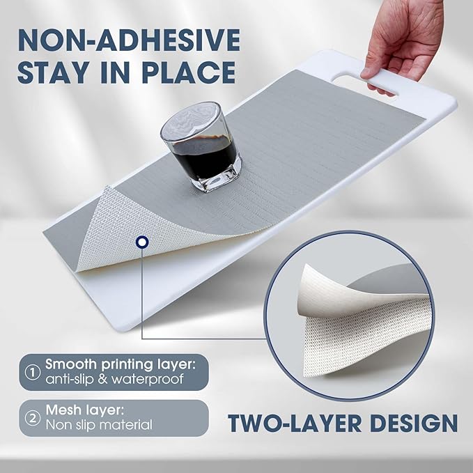 ALIUNI Drawer and Shelf Liner, Non-Slip Kitchen Cabinet Liners Non-Adhesive Thick Strong Grip Waterproof Washable Mats Protect Dresser Shelves Cupboard Bathroom Cabinets, Pure Gray, 12 in X 30 FT