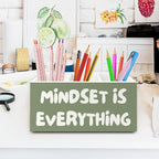 XPH Green Inspirational Pen Pencil Holder Organizer for Desk, Inspirational Gifts for Women, Mindset Is Everything Motivational Wooden Box Sign for Home Office Desk Tabletop Decorations