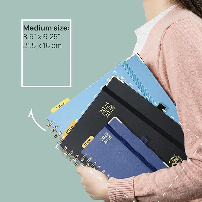 POPRUN Academic Planner 2025-2026 (July 2025-June 2026), Daily Weekly and Monthly Appointment Book (Wirebound Hard Cover - 6.25'' x 8.5'') with Hourly Time Slots, Tabs, 100 GSM - Burgundy