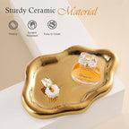 CCINPPY Ceramic Jewelry Tray Trinket Dish, Decorative Cloud Vanity Key Tray for Women, Ring Holder Dish, Cute Jewelry Plate Bowl Room Decor Aesthetic, Gold, Medium