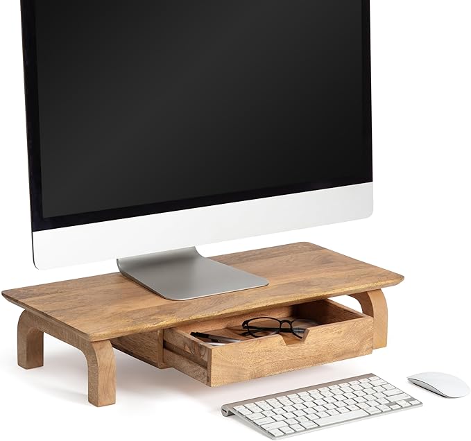 Anji Mountain Monitor Stand - Desktop Organizer & Laptop Riser, Ergonomic Monitor Riser, Space-Saving Monitor Stand for Desk, Durable Construction, Easy Assembly, Ideal for Home & Office,Natural