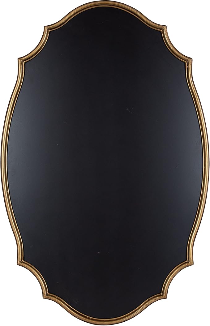 Kate and Laurel Leanna Decorative Scalloped Metal Chalkboard; 24 x 36; Gold; Framed Rounded Oval Vintage Chalkboard for Unique Display; Organization; and Decor