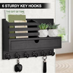Lucundm Key Holder Wall Mount, Mail Holder with Storage Drawer and 6 Key Hooks for Coat, Dog Leash, Home Decor Rack, House Accessories, Entry Way Organizer