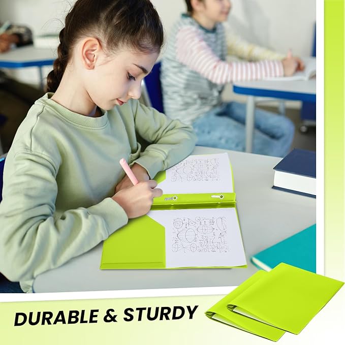 Lincia 100 Pcs Plastic Folders with Pockets and Prong Folders with Prongs 2 Pockets for Office, School for Students, Teachers, Office Workers(Fluorescent Green)