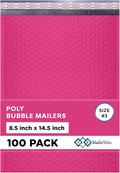 Hot Pink Poly Bubble Mailers 8.5x14.5 inch #3 | Self Seal Padded Envelopes | Cushioned Bubble Mailer | Usable Size 8.5x13.5 | WaterProof | Lightweight mailing Shipping Bags | 100 Pack Bulk