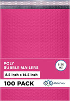 Hot Pink Poly Bubble Mailers 8.5x14.5 inch #3 | Self Seal Padded Envelopes | Cushioned Bubble Mailer | Usable Size 8.5x13.5 | WaterProof | Lightweight mailing Shipping Bags | 100 Pack Bulk