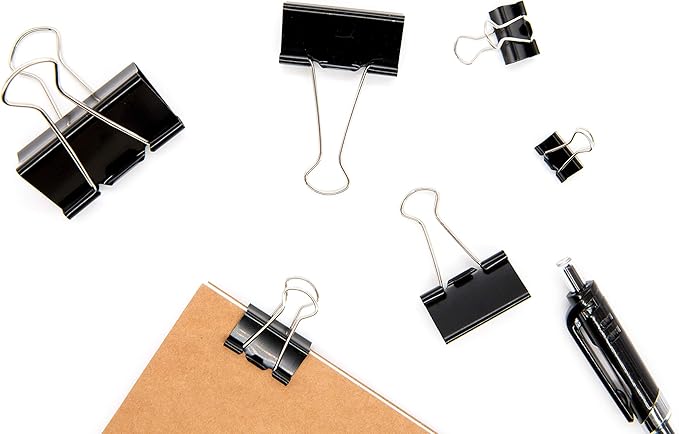 DSTELIN Binder Clips Paper Clamps Assorted Sizes 100 Count (Black), X Large, Large, Medium, Small, X Small and Micro, 6 Sizes in One Pack, Meet Your Different Using Needs.