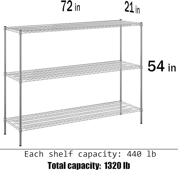 Regal Altair 21" Deep x 72" Wide x 54" Height Wire Shelving Kit | 3-Tier | NSF Commercial Storage Rack Unit