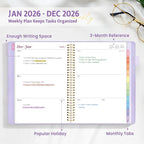 2026 Planner, Annecy Weekly ＆ Monthly Planner 2026, Jan. 2026 – Dec. 2026, 9" x 11" Monthly Agenda Planner with Tabs, Vegan Leather Cover, Spiral Binding, Double-sided Pocket, Bookmark, Purple