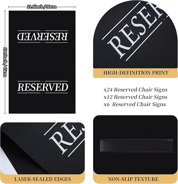 12 Pcs Reserved Seating Signs Reserved Chair Sign Printed Placeholder for Church Pew, Wedding, Party Events (Gold and White, 12 Pcs)