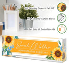 Custom Name Plate for Desk - Desk Name Plate Personalized - Office Desk Accessories - Employee Teacher Appreciation Gifts for Coworkers - Acrylic Sunflowers Office Desk Decor - Office Gifts for Women