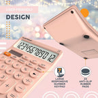 CATIGA 12 Digit Desktop Calculator Basic Desk Calculator with Large LCD Display, Big Buttons, 4 Function, Solar and Battery Dual Power, for Office, School, Home, SD-1292 Pink