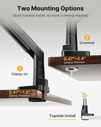 monTEK Sleek Aluminum Monitor Arm for 17–57” Ultrawide Screens up to 59.4 lbs, Heavy Duty Single Monitor Arm Desk Mount, Pneumatic Lift, Quick-Release Plate, Clamp/Grommet, Max VESA 100x100