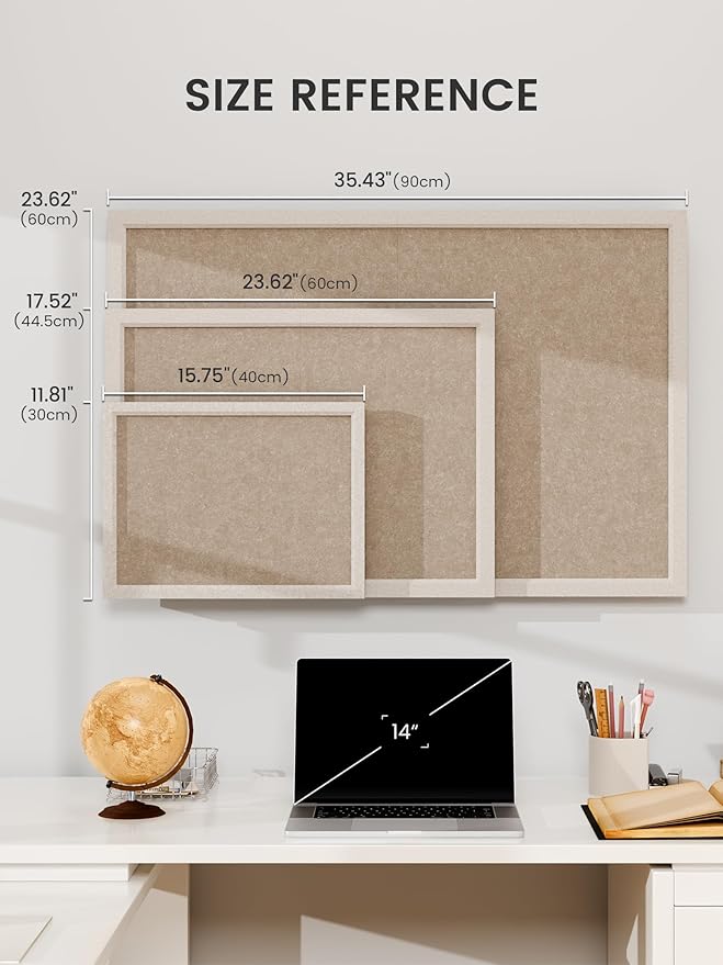 Fluxynara Foldable Cork Board Alternative, Felt Bulletin Board 24" x 18" Oatmeal Frame with 16 Adhesive Tabs, Pin Board for Home Office, Classroom, Entryway, Kitchen Wall Decor—Deep Camel