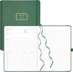 EMSHOI Meeting Notebook for Work with Action Items - 320 Pages B5 Thick Project Planner Agenda Organizer Work Notebook for Women Men Office Business, PU Leather Hardcover, 7.5" x 10", Dark Green