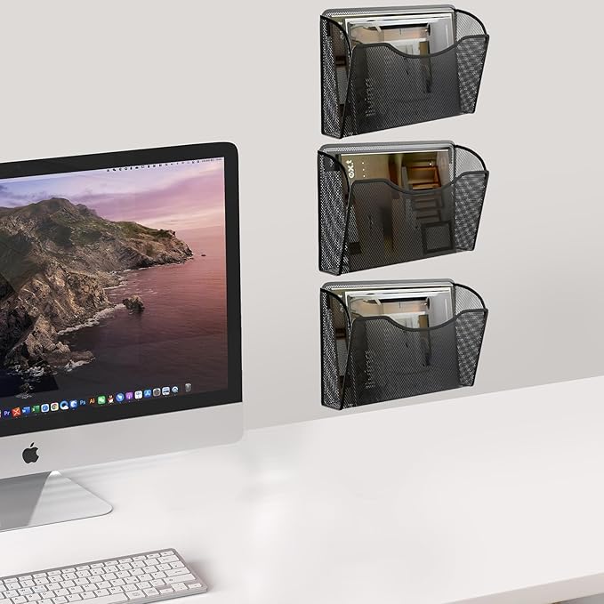 Gawerk 3 Pack Wall File Organizer, Mesh Hanging Metal Vertical Wall Mounted File Holder for Office/Home