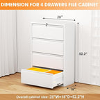 INTERGREAT 4 Drawer File Cabinet, Lateral File Cabinet with Lock, Metal Office Filing Cabinet with Adjustable Frame for Legal, Letter, A4 Files, Fast Assembeld, White