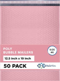 Light Pink 12.5x19.5 Inch Large Poly Bubble Mailers #6 | Padded Envelopes with Self Seal | Air Lined Cushioned Bubble Mailer | Usable Size 12.5x15 | 50 Pack Bulk | Lightweight shipping Bags