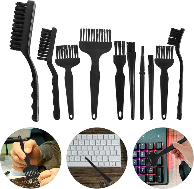 FUOYLOO 10Pcs Anti-Static Brush Set for Laptop and Computer Keyboard Cleaning, Multi-Purpose PCB Dust Removal Kit with Straight Handle, Electronics Cleaning Accessories for Office and Home