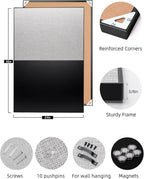 Lightomorrow Bulletin Board 36 x 24 inches, Black Board & Grey Fabric Board Combo, Black Aluminum Framed Linen Vision Board with 10 Push Pins