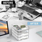 OUTIOE 4-Tier Paper Organizer for Desk, Stackable Desk Organizer Paper Tray, Ideal for Office Supplies, A4 Storage (Clear, 4-Tier)