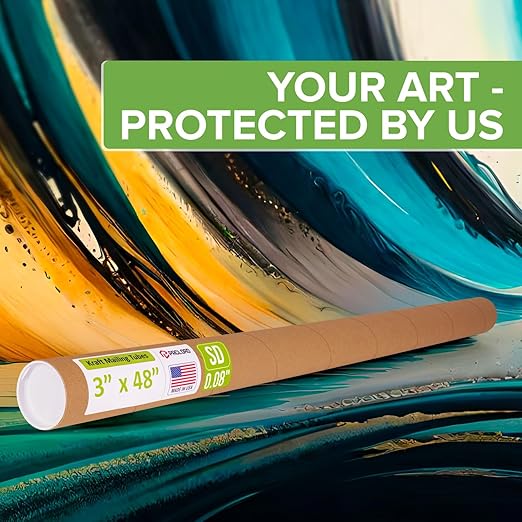 Paclord 3" x 48" Reinforced Kraft Paper Mailing Tube, Pack of 4 Tubes with 8 Caps – Secure USPS Approved Poster Tube – Cardboard Tube for Shipping and Storing Posters, Prints, Artwork, or Documents