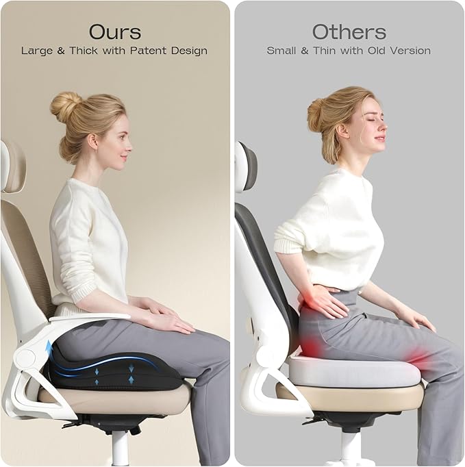ZZ-WELL Seat Cushions for Office Chairs - Patented Coccyx Cushion for Tailbone Pain - 21.2" W x 16.5" L Memory Foam Extra Large Seat Cushion, Removable & Machine Washable Cover (Black)