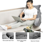 SLIGUY Reading Pillow for Sitting in Bed Couch Adult, Back Pillow with arm Support and Pockets, Adult Back Pillow Bed Chair for Bed Rest, Reading, Watching TV, Gaming for Boys and Girls Light Grey