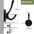 TOFIIGREM Matte Black Wall Hooks, 4 Pack Heavy Duty Coat Towel Hook Metal Double Backpack Hook Wall Mounted, Bath Towel Hooks for Entryway Cubicle Bathroom Closet Garage
