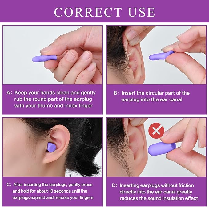 Lenicany 30Pair Soft Foam EarPlugs, 32dB Disposable Sound Blocking Noise Cancelling Ear Plugs for Concerts Loud Music/Shooting Guns/Work Construction, Hearing Safety Protection(Purple)