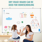 Large Whiteboard Dry Erase Board for Wall, 60" x 40" Double-Sided Magnetic Whiteboard with Long Pen Tray, Wall-Mounted White Board for Home, School, Office, Kitchen