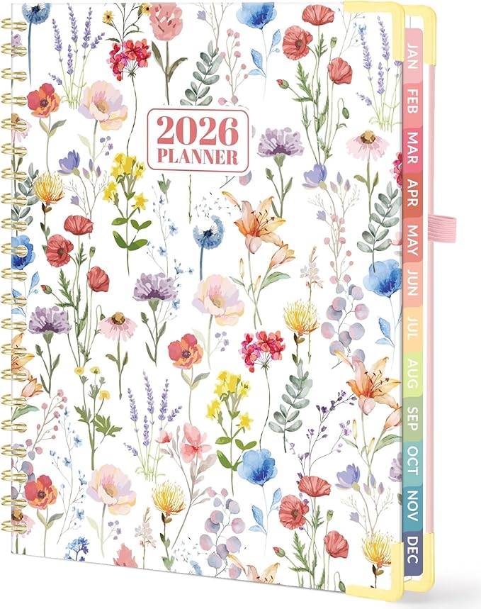 Forvencer 2026 Planner, Hardcover Calendar Planner Weekly and Monthly, Jan 2026 - Dec 2026, 8.5" x 11", Spiral Agenda Book with Tabs, Exquisite Daily Journal Organizer for Home School, Floral