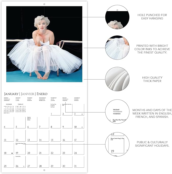 Graphique 2026 Marilyn Monroe Mini Wall Calendar | 7” x 7” | Thick Paper | Home & Office Organizer | Large Monthly Grid | 3 Languages & Marked Holidays | 4 Month Preview Page for 2027