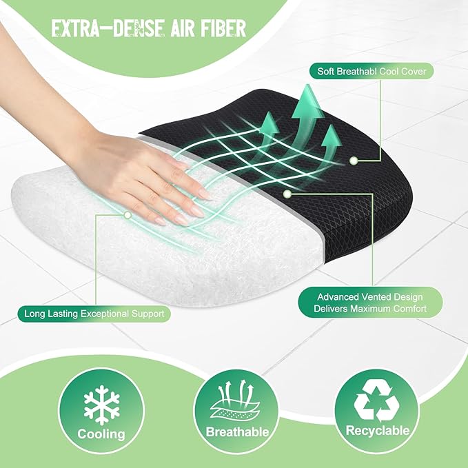 Aurssa Air Fiber Office Chair Cushion - Ergonomic Seat Cushion for Orthopedic Coccyx, Relief Hip & Back Support - Doctor Recommended Cushion for Long Sitting Worker Driver & Handicapped (Dark Gray)