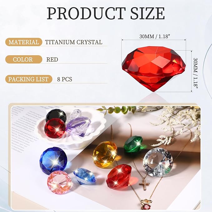 PATIKIL 8 Pcs Diamond Crystal Paperweight, 30mm / 1.18 Inch Crystal Paperweight Paper Weight for Home Office Desktop Table Decor Wedding Party Jewelry Ornaments, Red