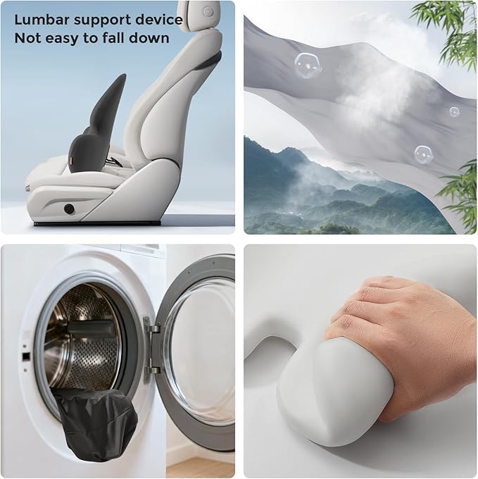 Lumbar Support Pillow with Fixed Chuck | Ergonomic Memory Foam Cushion | Washable Cover | Back Pain Relief & Posture Improvement | Fits Car/Office/Gaming Chairs/Wheelchairs & Home