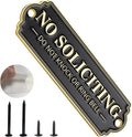 Brass No Soliciting Sign, No Soliciting Sign for House - Solid Brass Wall Plaque Handmade Traditional Home Decor, Elegant No Soliciting Do Not Knock or Ring Bell Sign for Office and Business (Brass No Soliciting Sign Yellow, 5 x 1.6 inches)