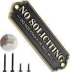 Brass No Soliciting Sign, No Soliciting Sign for House - Solid Brass Wall Plaque Handmade Traditional Home Decor, Elegant No Soliciting Do Not Knock or Ring Bell Sign for Office and Business (Brass No Soliciting Sign Yellow, 5 x 1.6 inches)