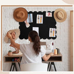 Mooliwe Scalloped Felt Bulletin Board 24 x 18 Inches Foldable Black Pin Cork Board Alternative for Wall, 2' x 1.5' Trifold Picture Vision Self Adhesive Bulletin Decorative